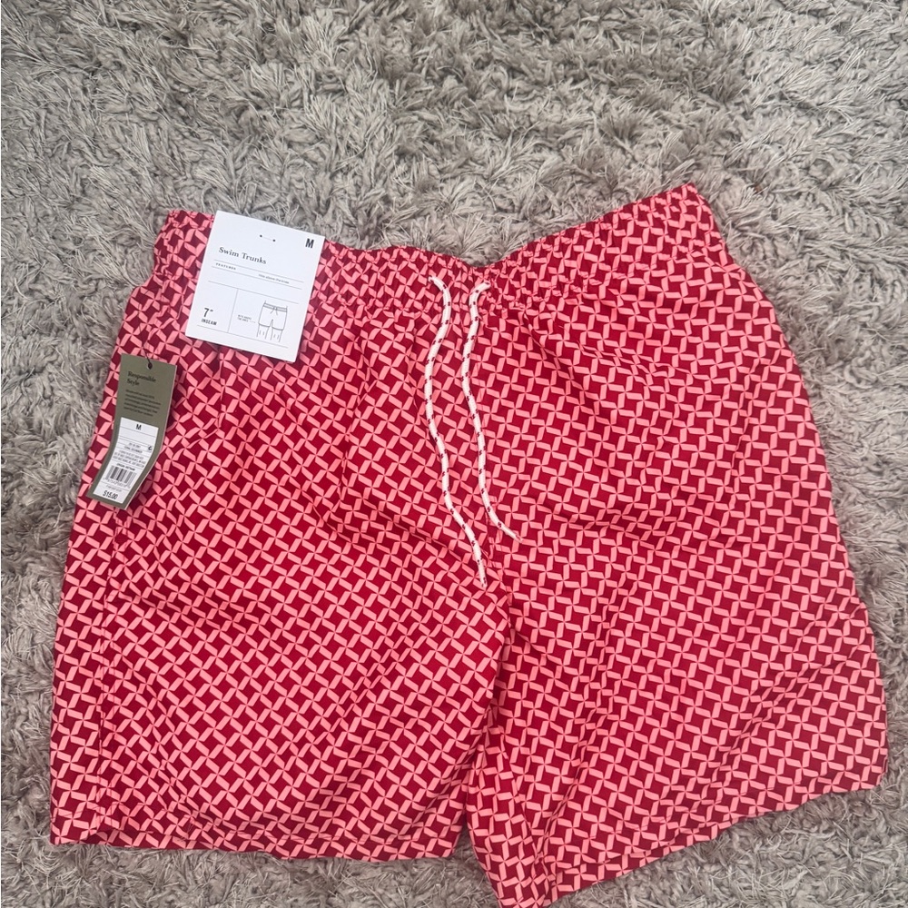 Goodfellow Red Geometric swim trunks